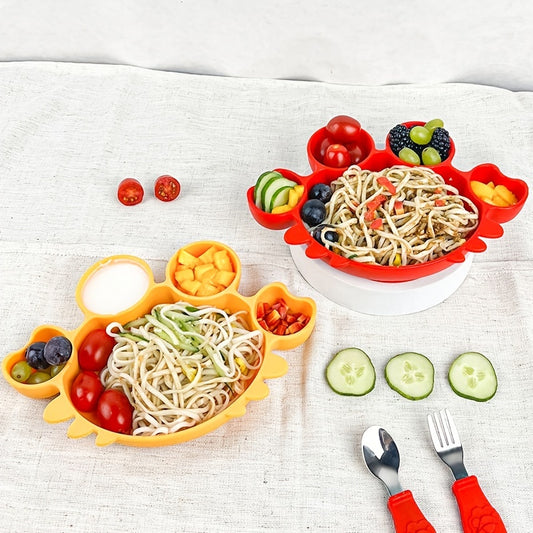 Colorful Small Crab Silicone Dinner Plate for Kids Red & Yellow