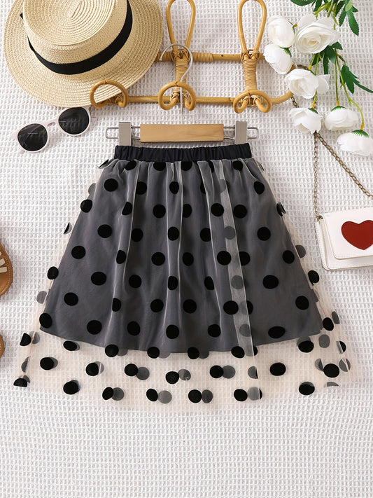 Girls Polka Dot Mesh Skirt Casual Midi Dress For Kids
