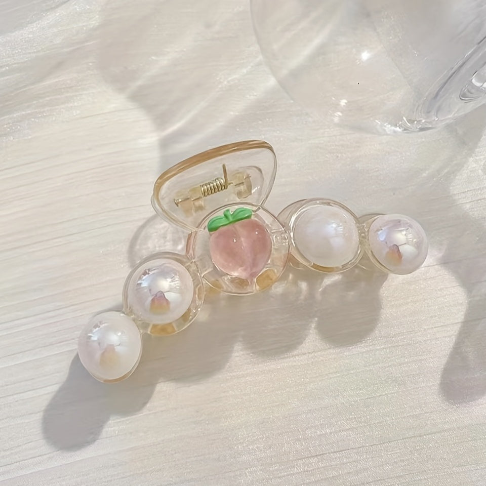 Faux Pearl Hair Claw Transparent Shark Claw Ponytail Holder Hair Accessories