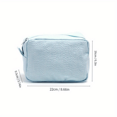 Seersucker Makeup Bag Large Capacity Travel Toiletry Case Zipper Closure