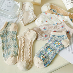 7 Pairs Floral Print Low Cut Ankle Socks Women Stockings