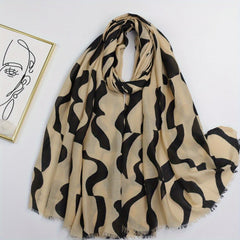 Striped Frayed Edge Scarf Double Shawl Windproof Head Wrap