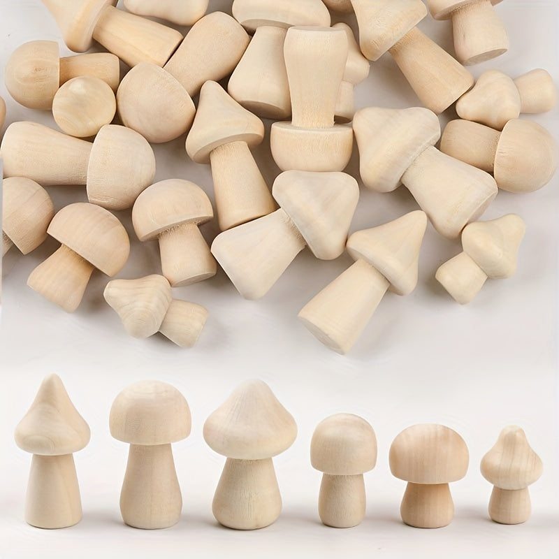 6pcs Kids' Painted Wooden Mushroom Ornaments DIY Educational Doodle Wood
