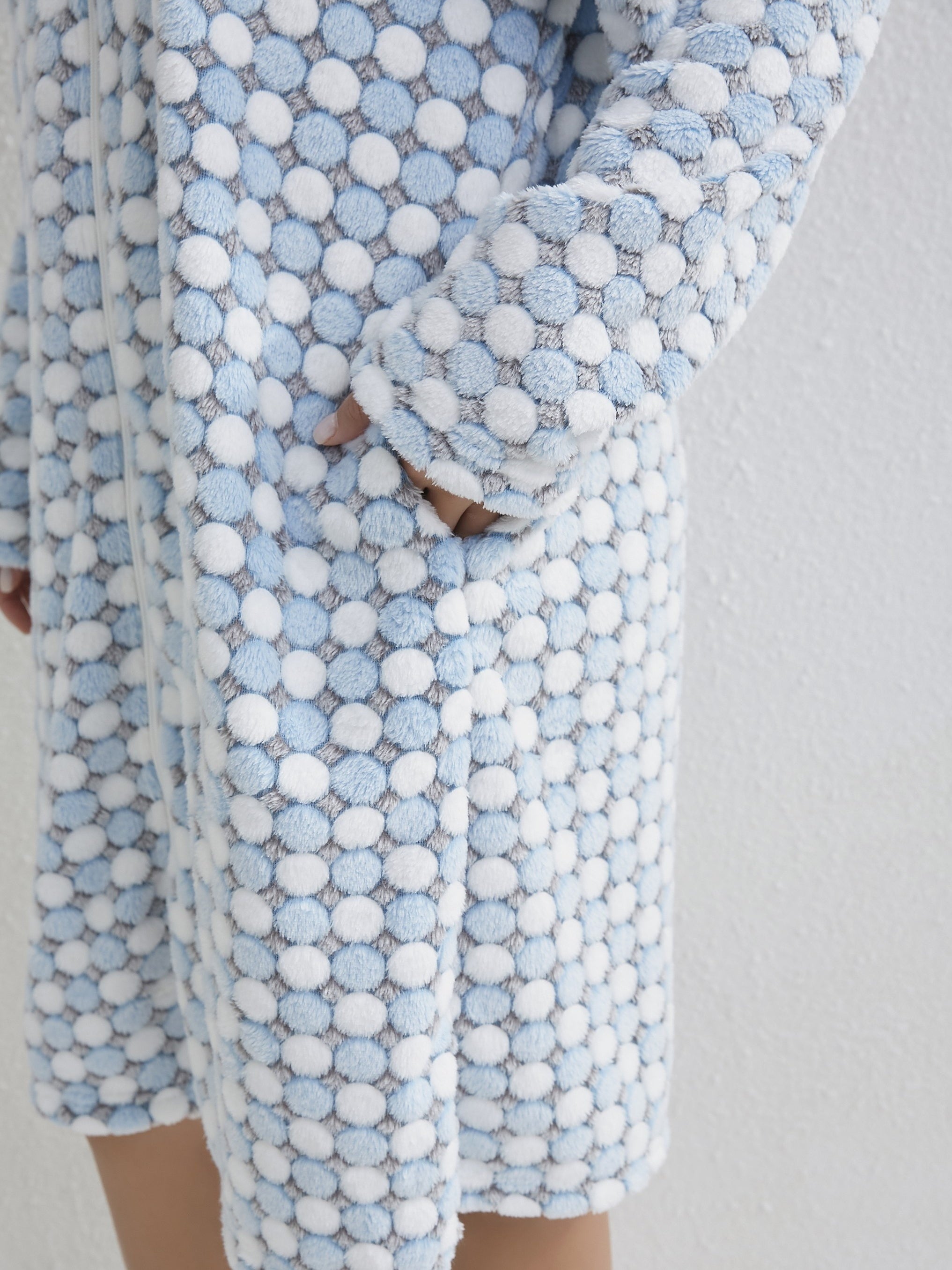 Polka Dot Flannel Night Robe Casual Zipper Sleepwear