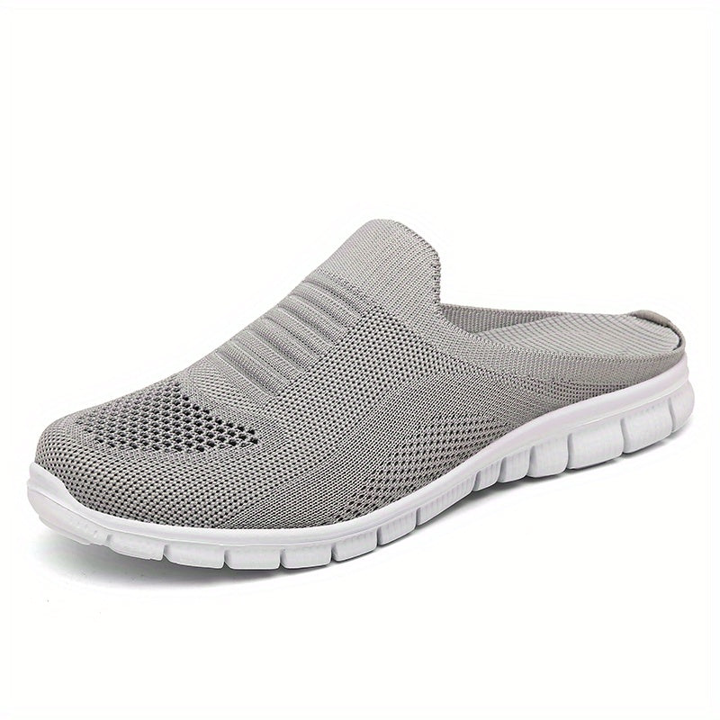 Women's Knit Flat Mules Comfy Solid Closed Toe Non Slip Slides Shoes