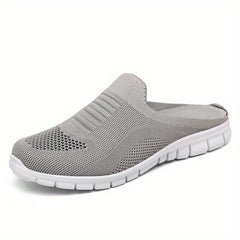 Women's Knit Flat Mules Comfy Solid Closed Toe Non Slip Slides Shoes