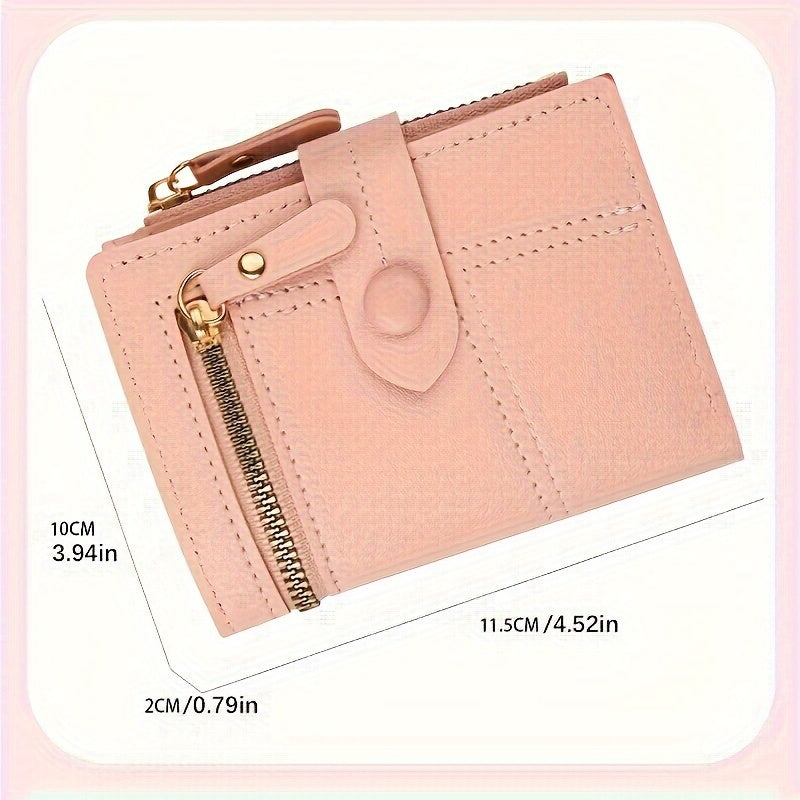 Pink Slim Wallet for Women with Zipper & Button Closure