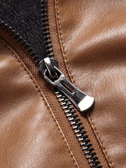 Men's Retro Biker Jacket Stand Collar Zip Up Warm Coat