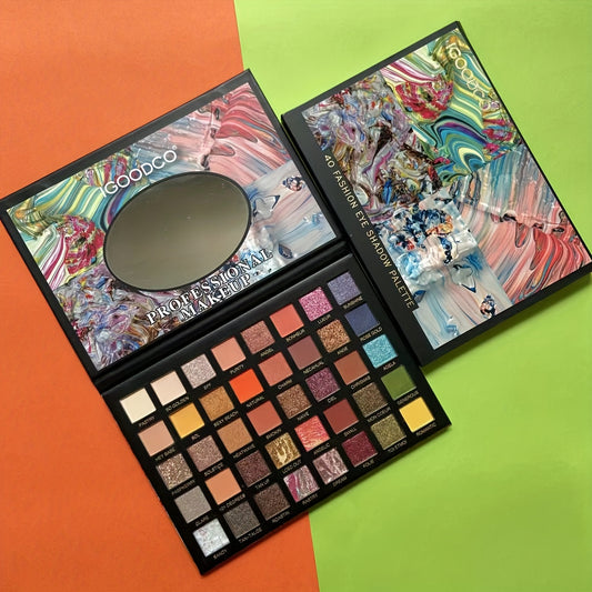 40 Color Eyeshadow Palette Multicolor Red Brown Coral Green Yellow Pearly Matte