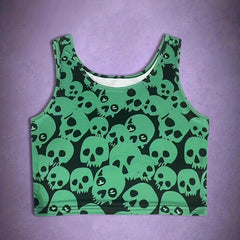 Halloween Skull Print Crop Tank Top Sexy Crew Neck Sleeveless Top For Summer