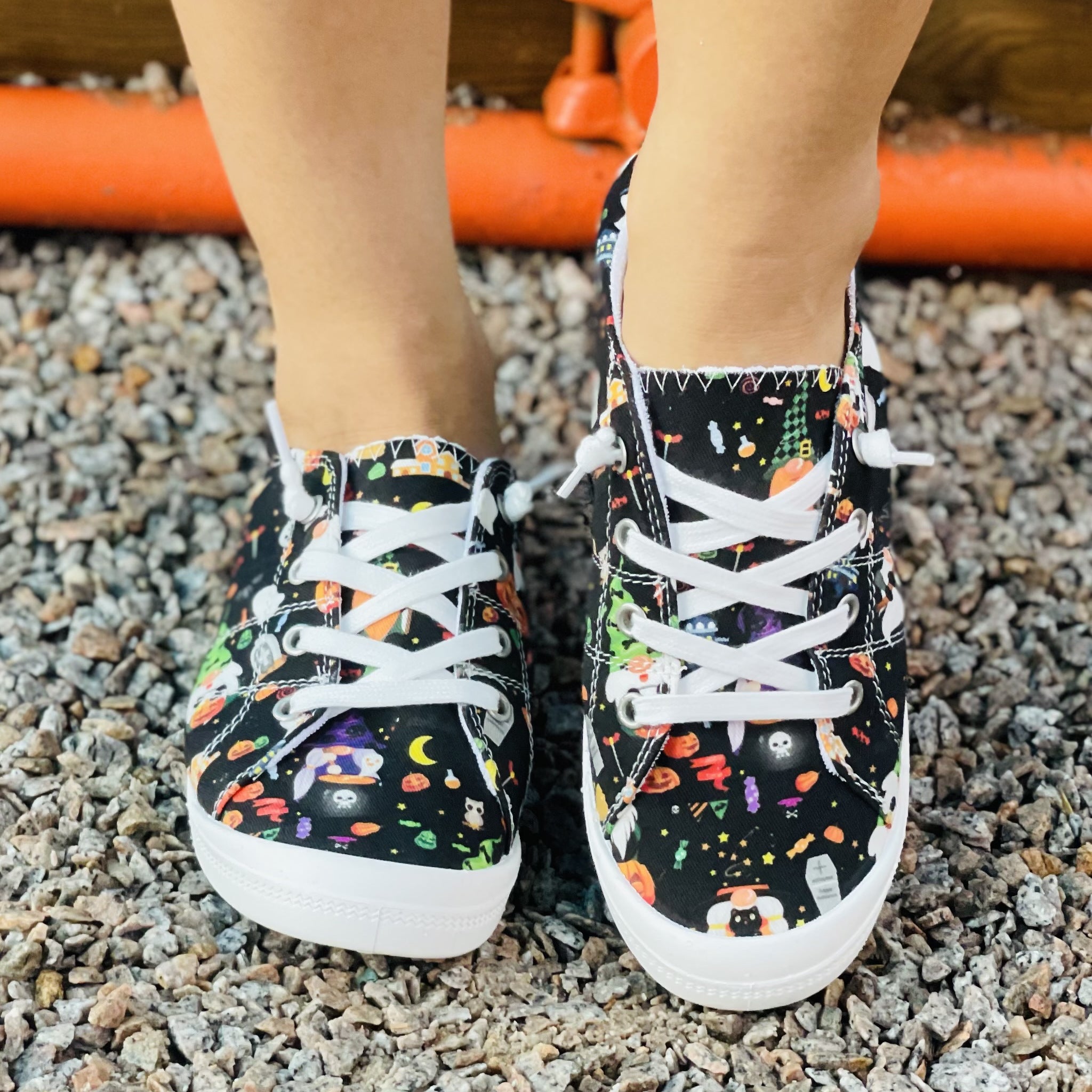 Colorful Skull Printed Low Toe Flat Canvas Shoes Halloween Daily Shoes