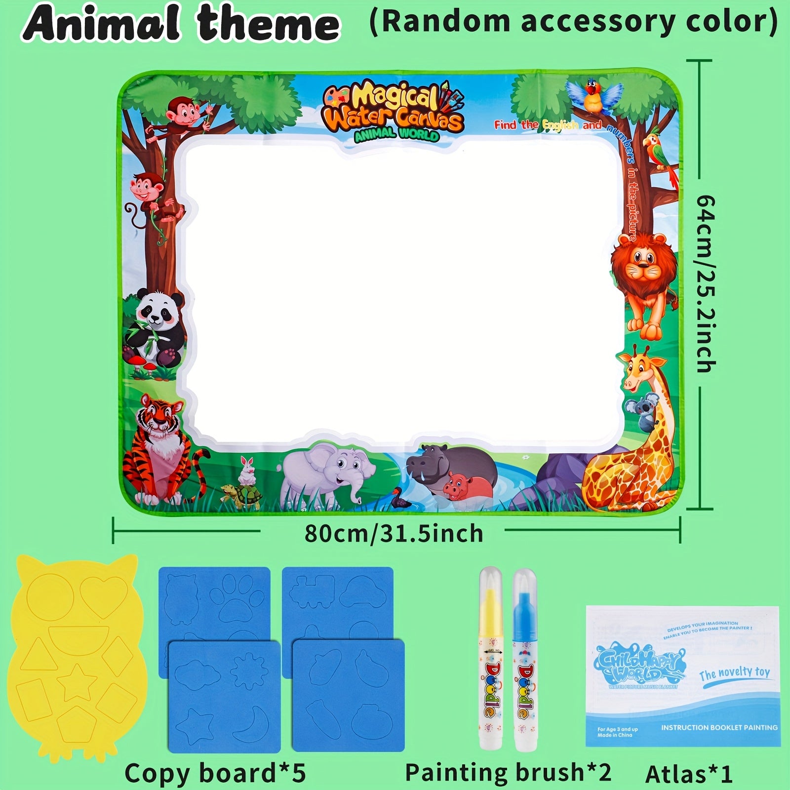 MQUDUO Large Kids Water Drawing Mat with Alphabet Numbers Animals