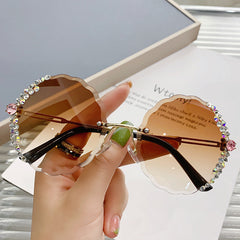 Oversized Rhinestone Rimless Sunglasses Gradient UV400