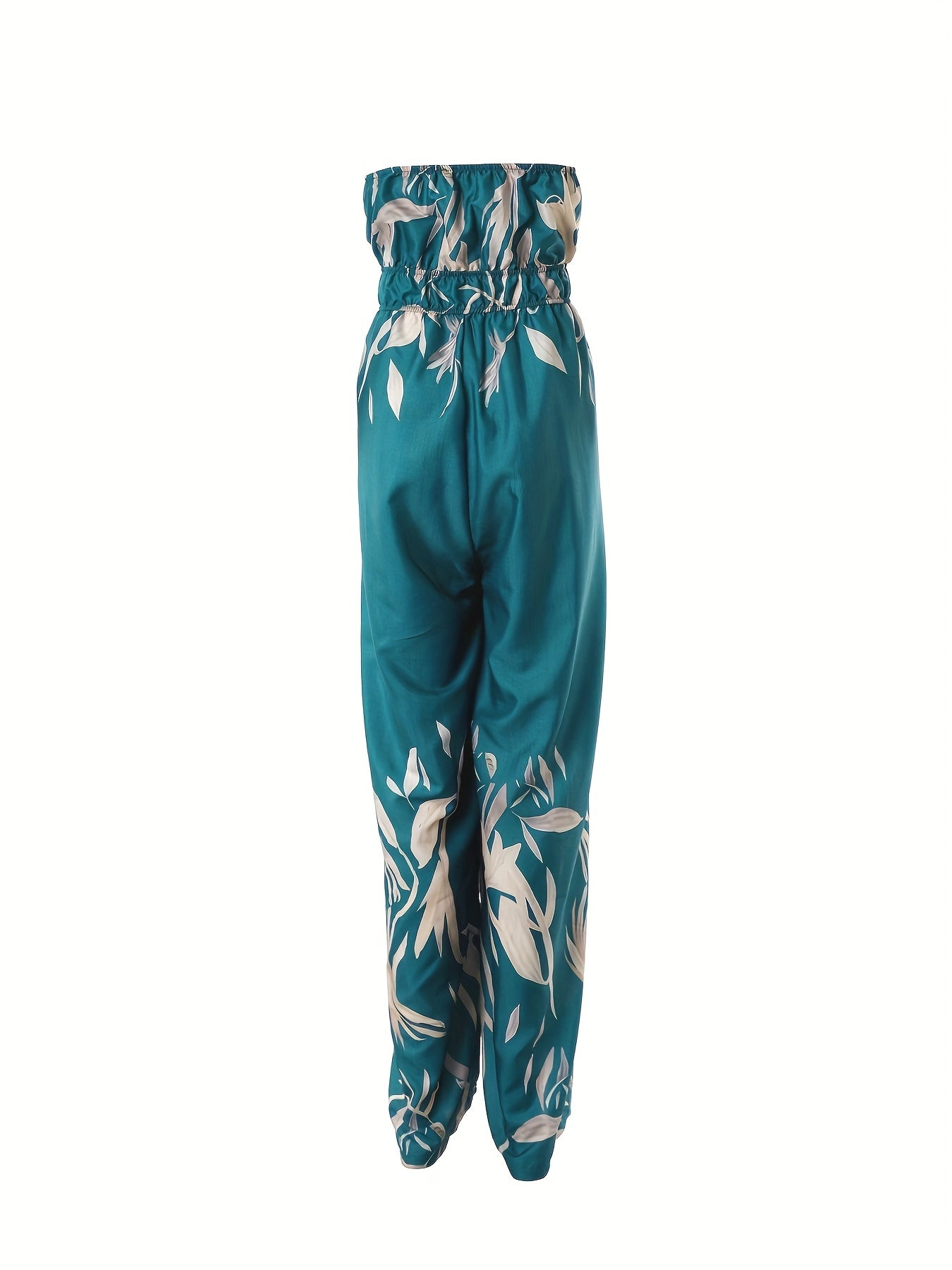 Floral Print Split Halter Neck Jumpsuit Backless Wide Leg Jumpsuit