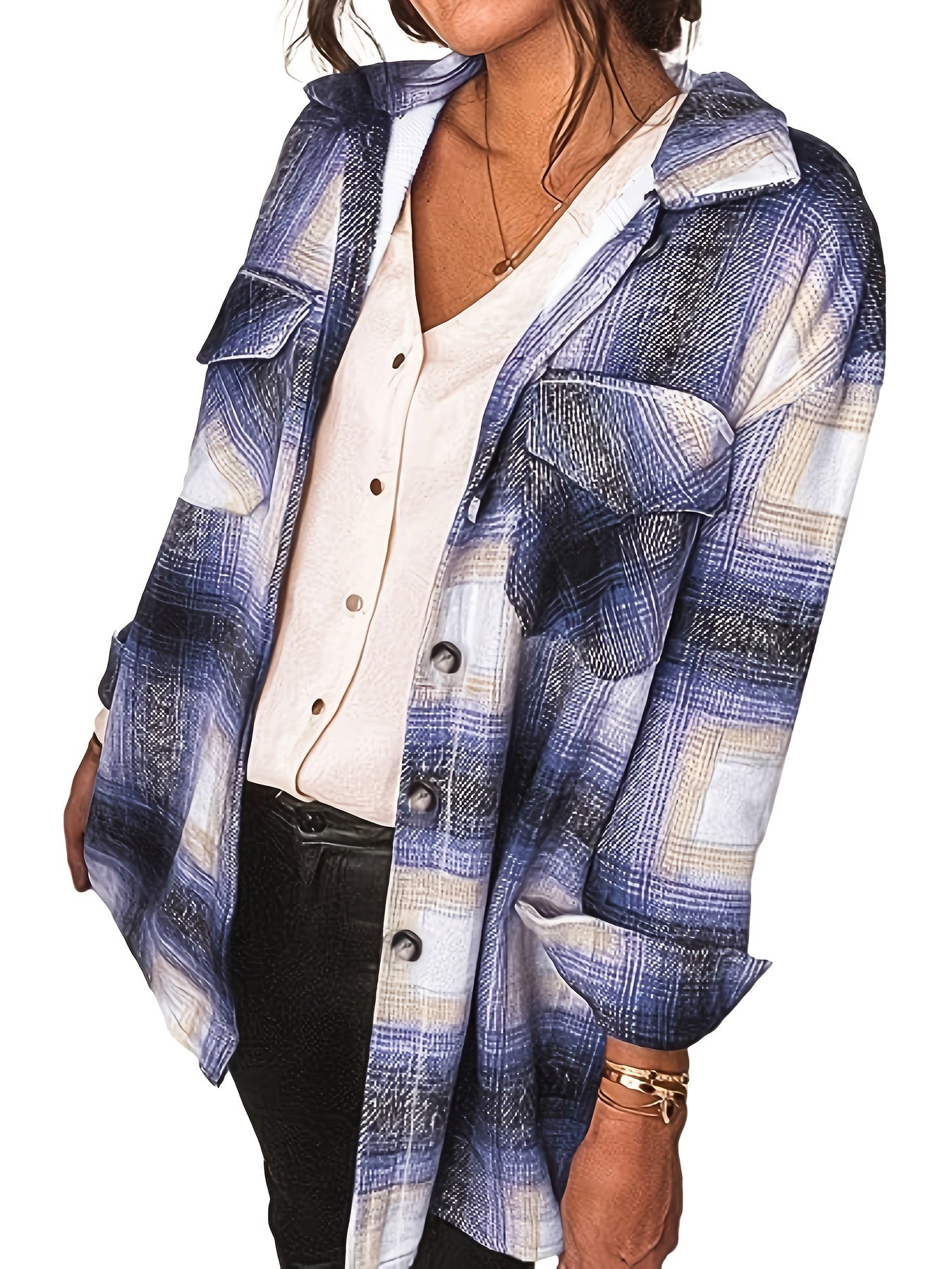  Plaid Print Long Sleeve Button Up Shirt Top