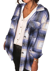  Plaid Print Long Sleeve Button Up Shirt Top