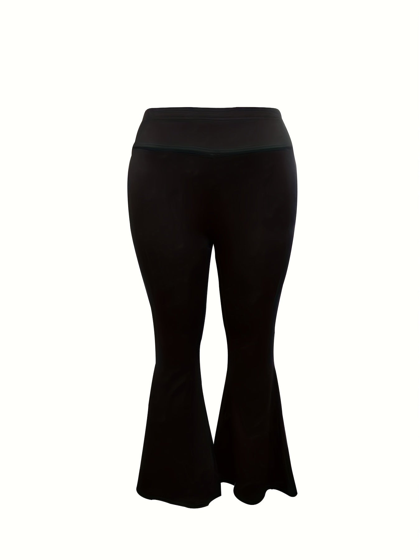  Solid Elastic High Rise Flared Leg Trousers