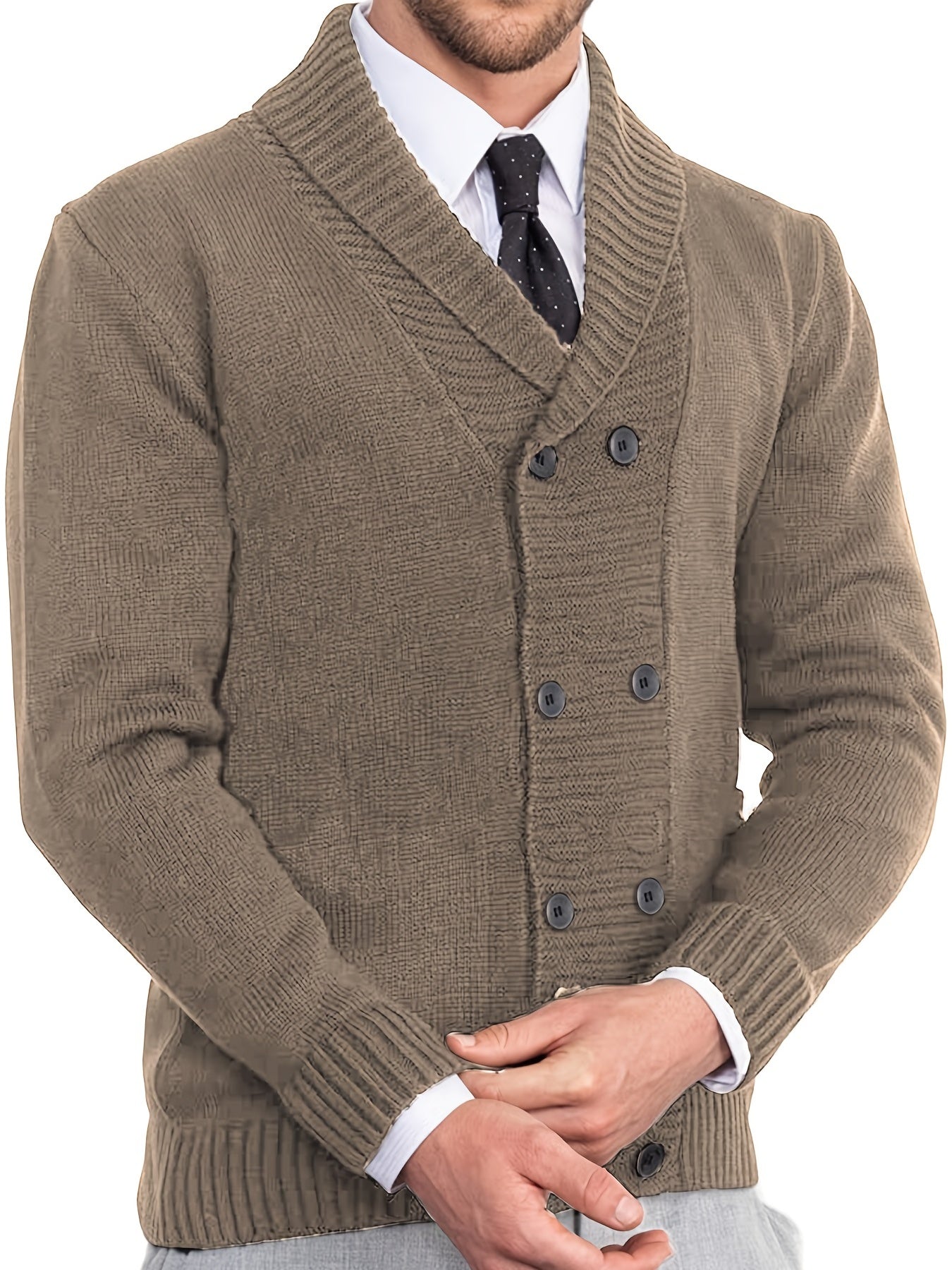 Men's Shawl Collar Cardigan Sweater Button Slim Fit Knit Top