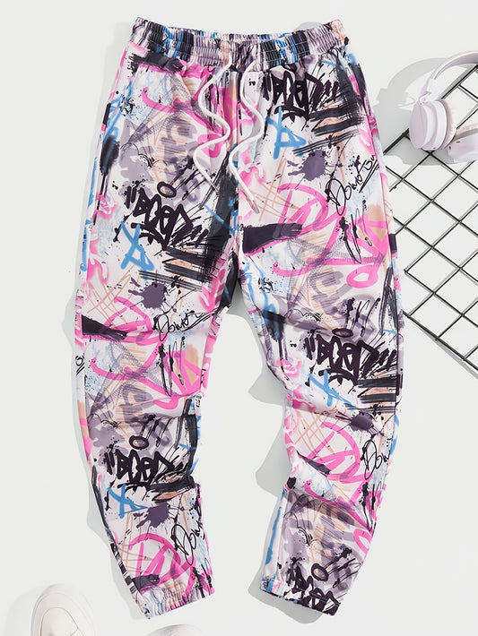 Graffiti Series Drawstring Sweatpants Loose Fit Pants Men's Casual Joggers