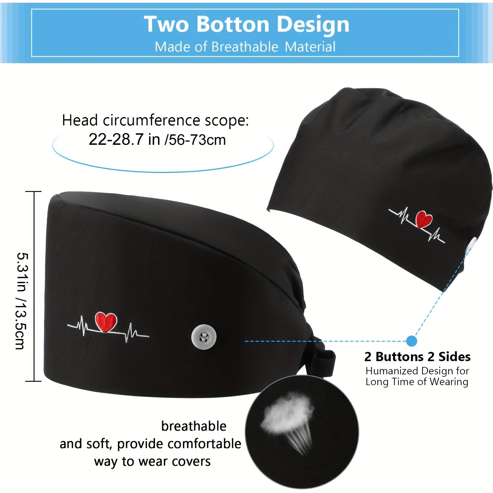 Adjustable Elastic Bouffant Cap with Buttons & Cord