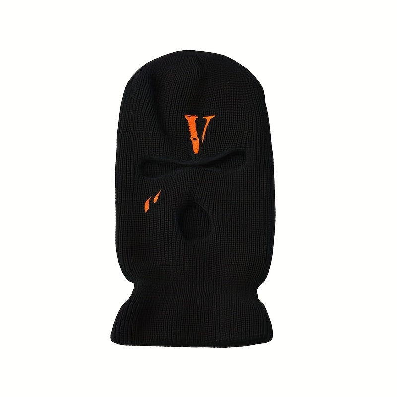 Men's Embroidered V Riding Hooded Warm Hat