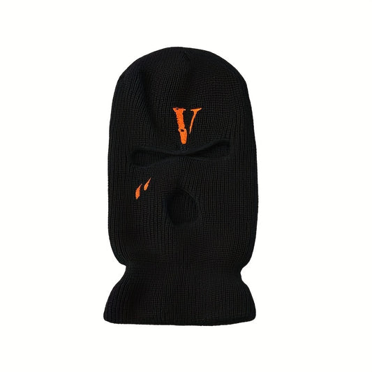 Men's Embroidered V Riding Hooded Warm Hat