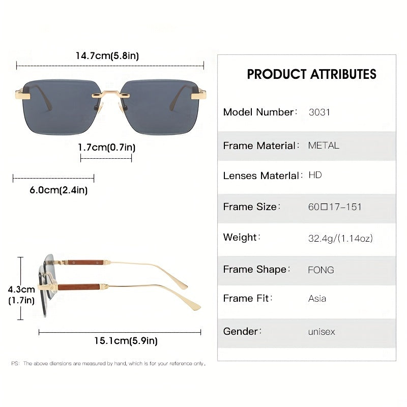 Retro Rimless Sunglasses UV400 Gradient Sun Shades for Summer Travel