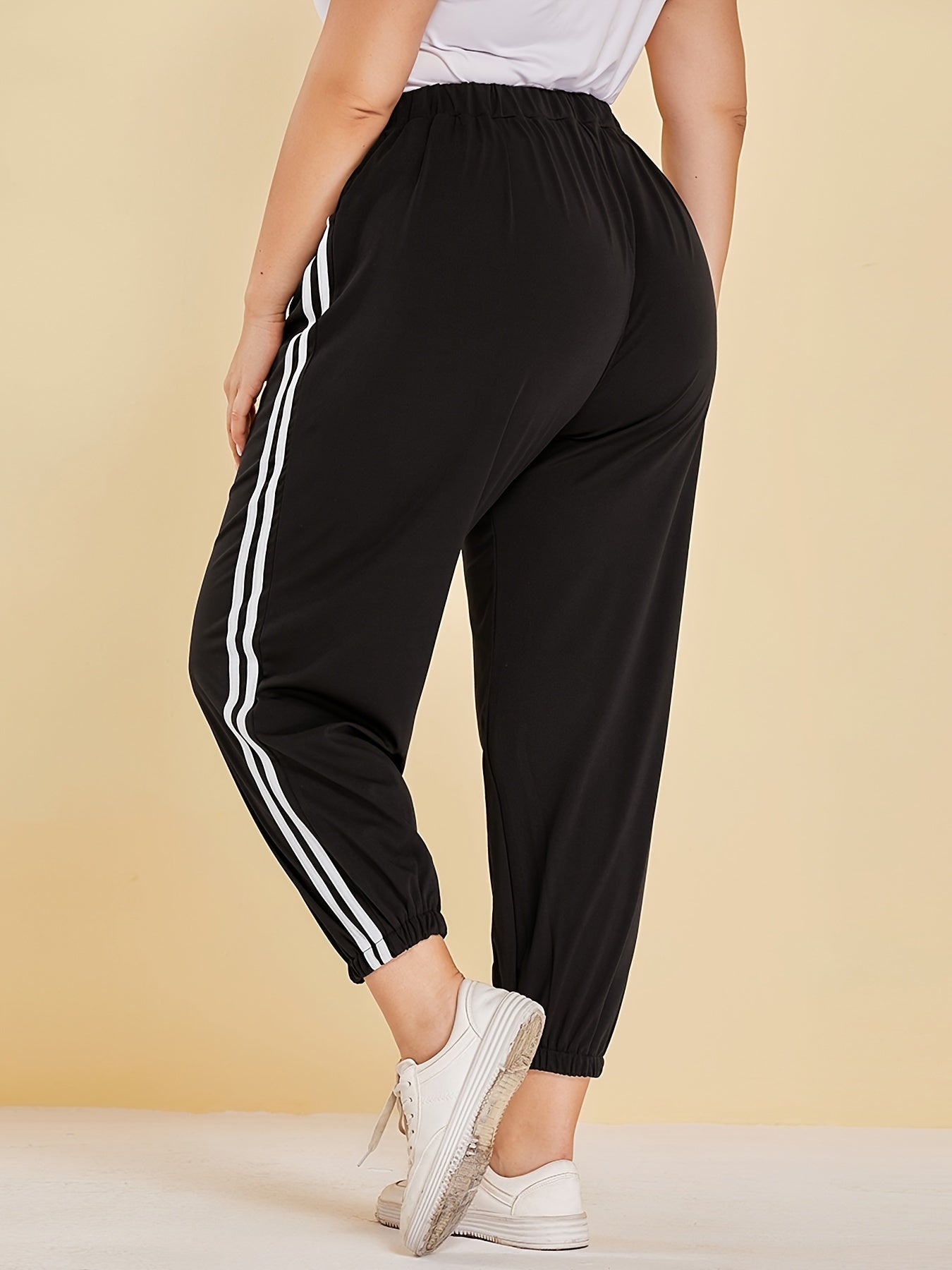 Women's Plus Size 2 Stripes Loose Fit Cuffed Ankle Casual Pants