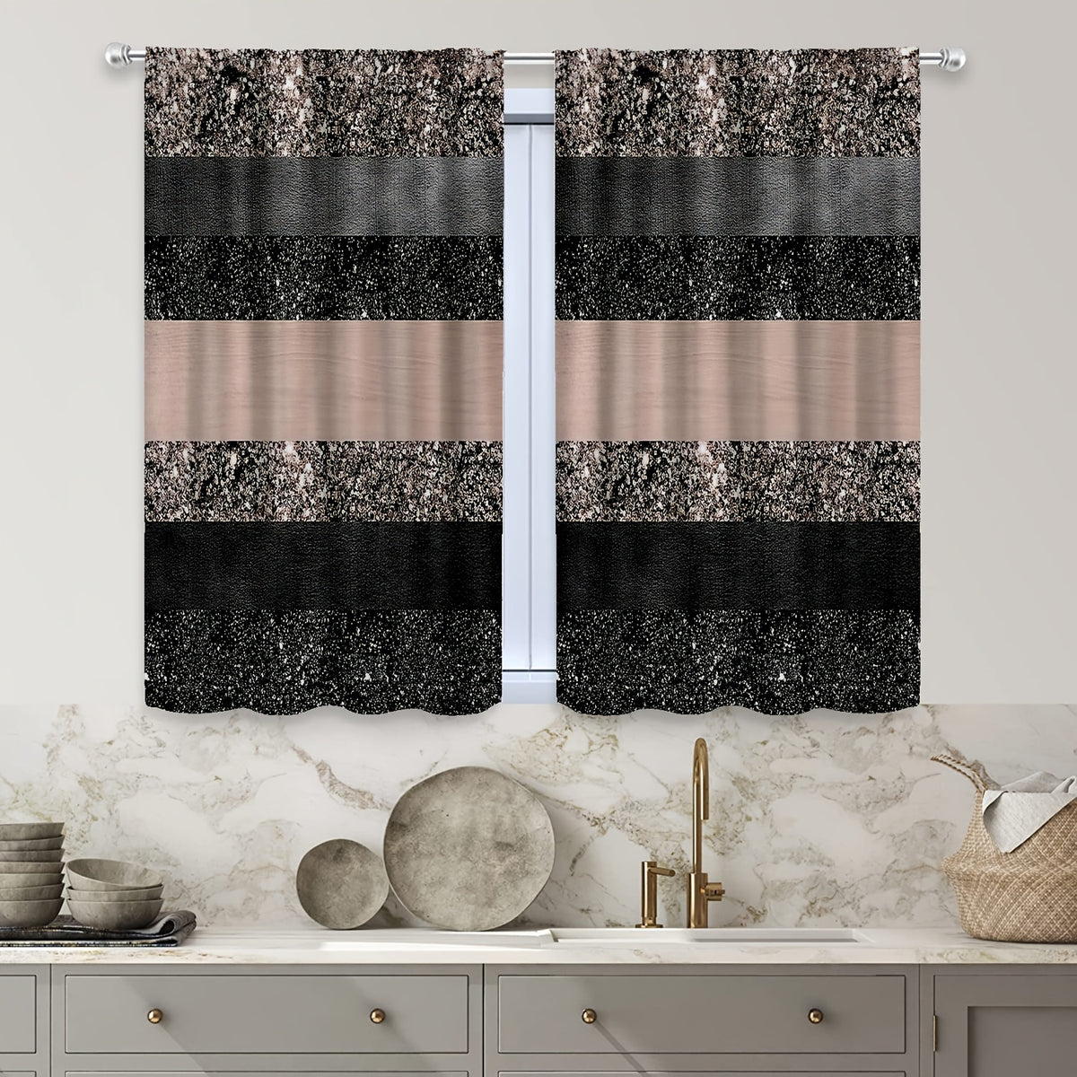2pcs Bright Printed Curtains Rod Pocket Top Window Drapes