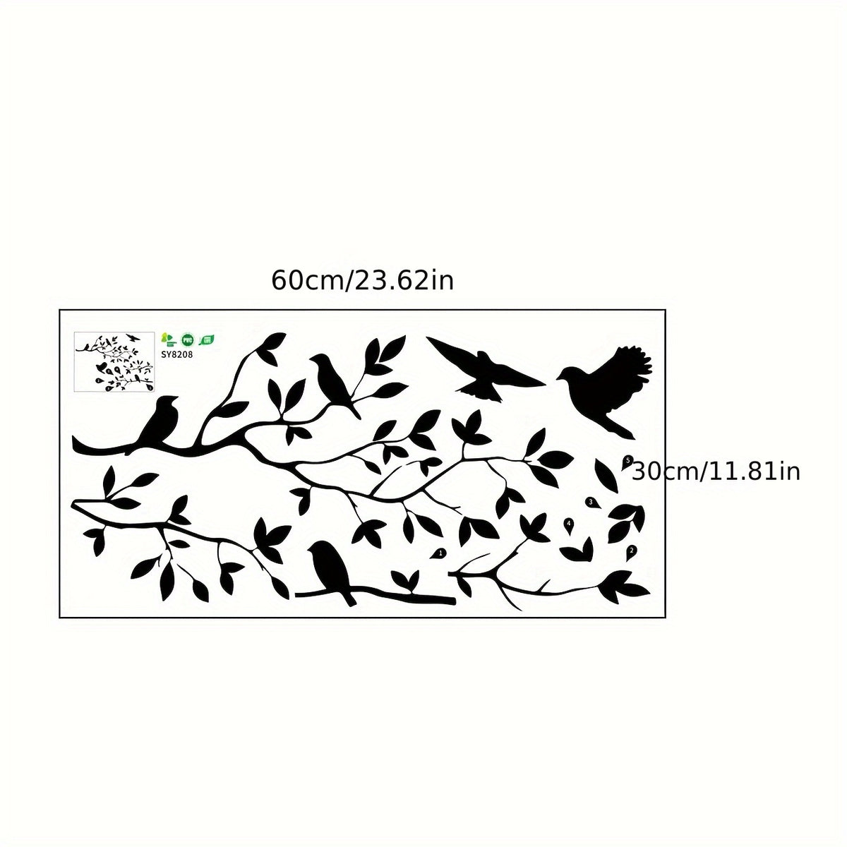 Branch Bird Sticker Waterproof Vinyl Wallpaper Wall Decoration 30 x 59