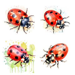 Watercolor Ladybug Pattern Stickers 4-in-1 Scratch Resistant Decals