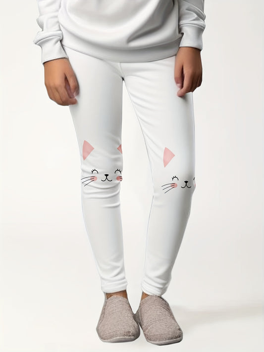 Girls Thick Kitty Graphic Leggings Comfy Solid Leggings