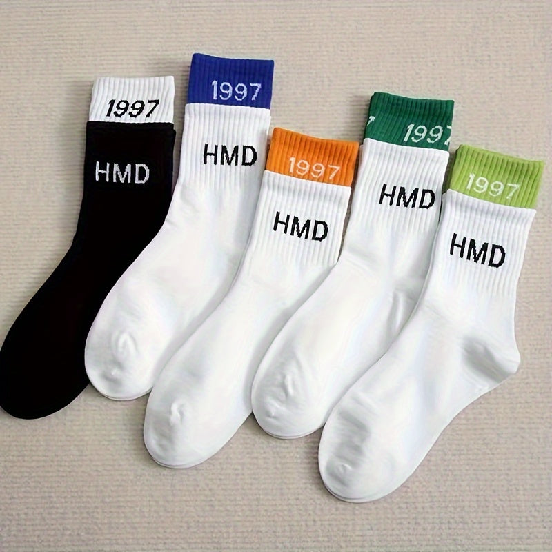 5 Pairs Letter & Number Print Socks Women's Stockings