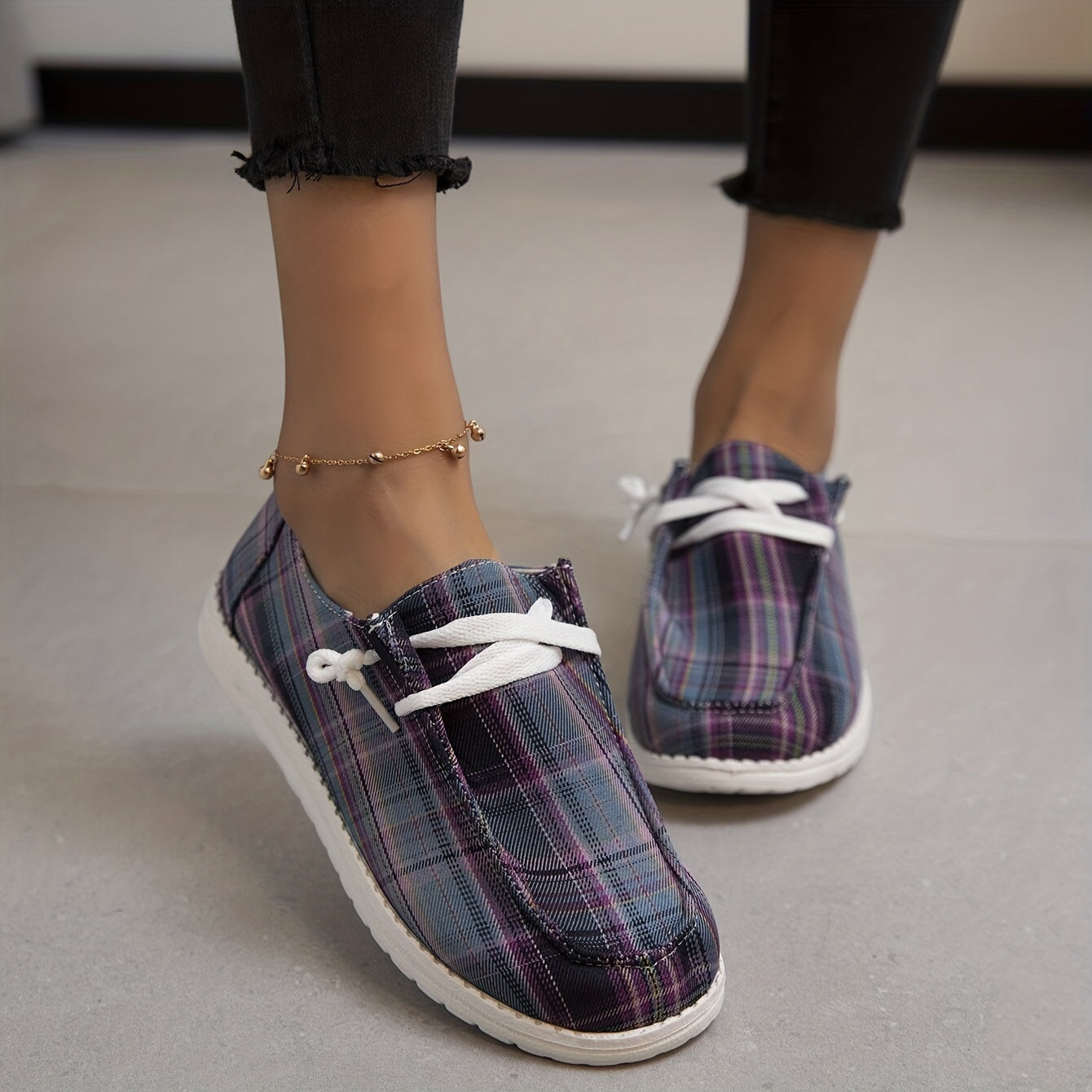 Women's Plaid Canvas Shoes Casual Low Top Sneakers