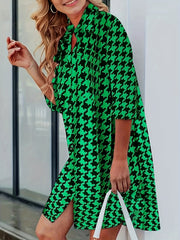  Houndstooth Print Button Up Blouse