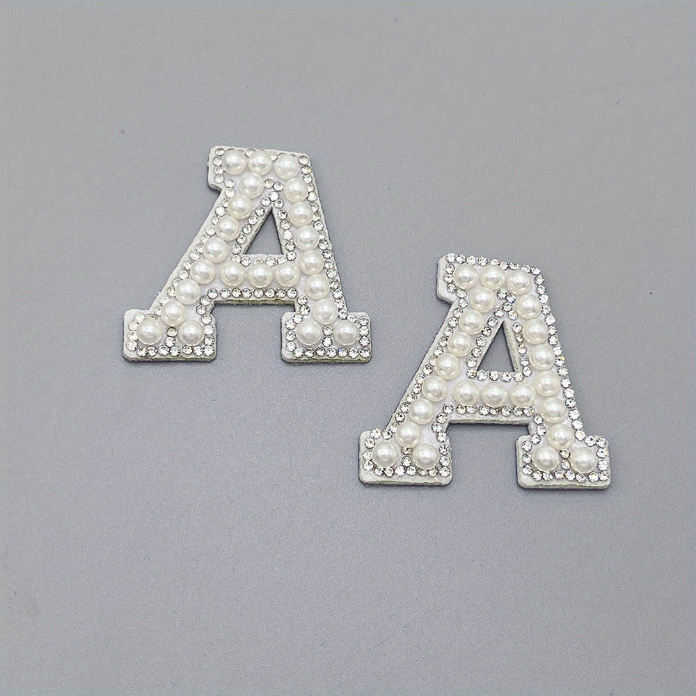 2pcs Pearl Rhinestone Letter Patch Sticker DIY Clothes Decoration