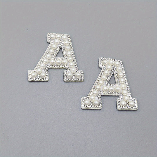 2pcs Pearl Rhinestone Letter Patch Sticker DIY Clothes Decoration