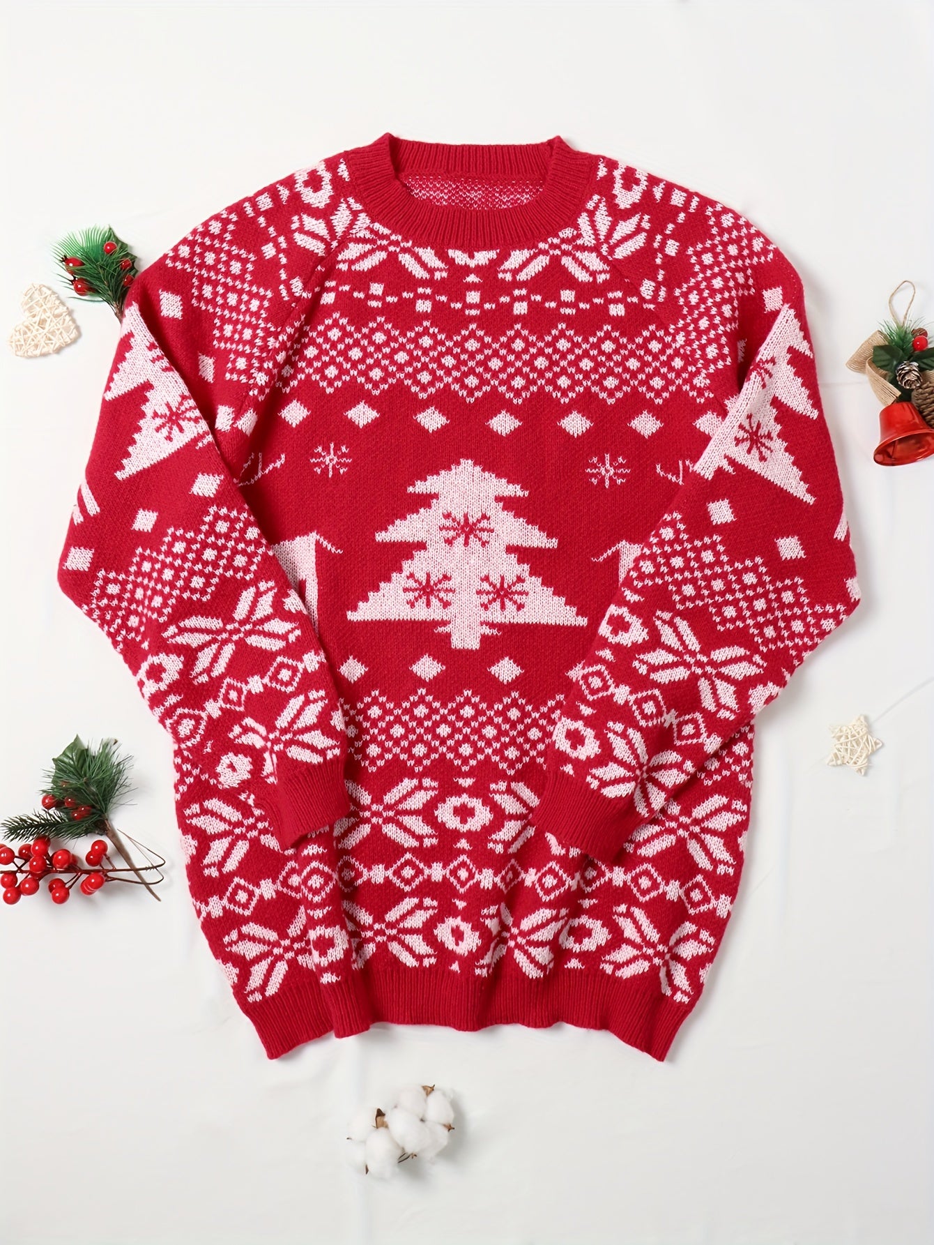  Christmas Sweater Dress Women's Plus Elk & Snowflake & Tree Pattern