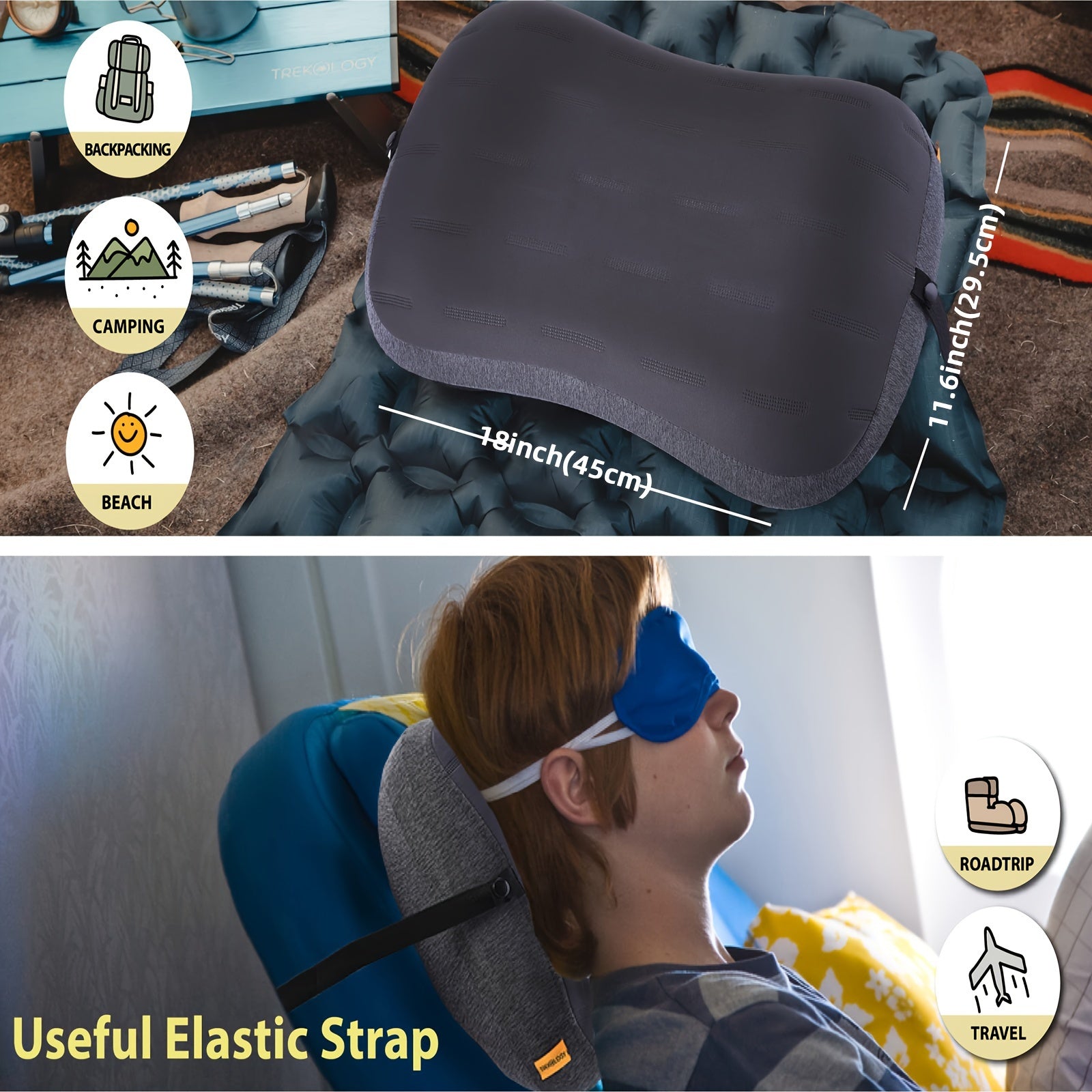 Inflatable Camping Pillow Detachable Pillowcase Ultra Light Portable Compact