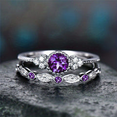 Round Cut Zircon Couple Rings 2 Pcs Set