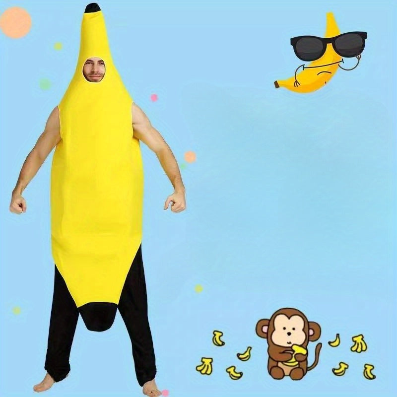 Adult Banana Costume for Halloween & Parties with Monkey Accessory