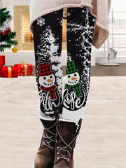 Snowman Print Plus Size Christmas Leggings