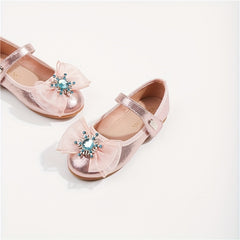 Bowknot Diamond Princess Shoes Girls Non Slip Flat Sole Party School