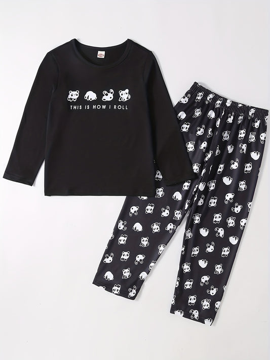 Boys Rolling Panda Cartoon Long Sleeve Pajama Set