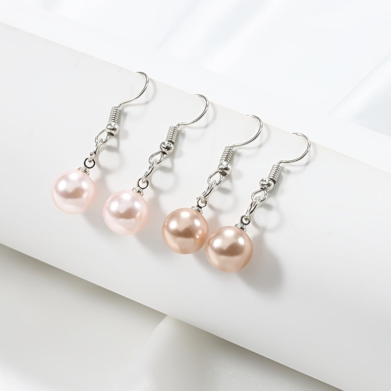 2 Pairs Round Faux Pearl Earrings Gift