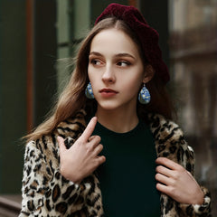 Van Gogh Teardrop Dangle Earrings PU Leather Ethnic Style