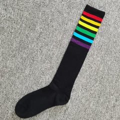 Rainbow Striped Calf Socks Harajuku College Style Knee High Socks Women