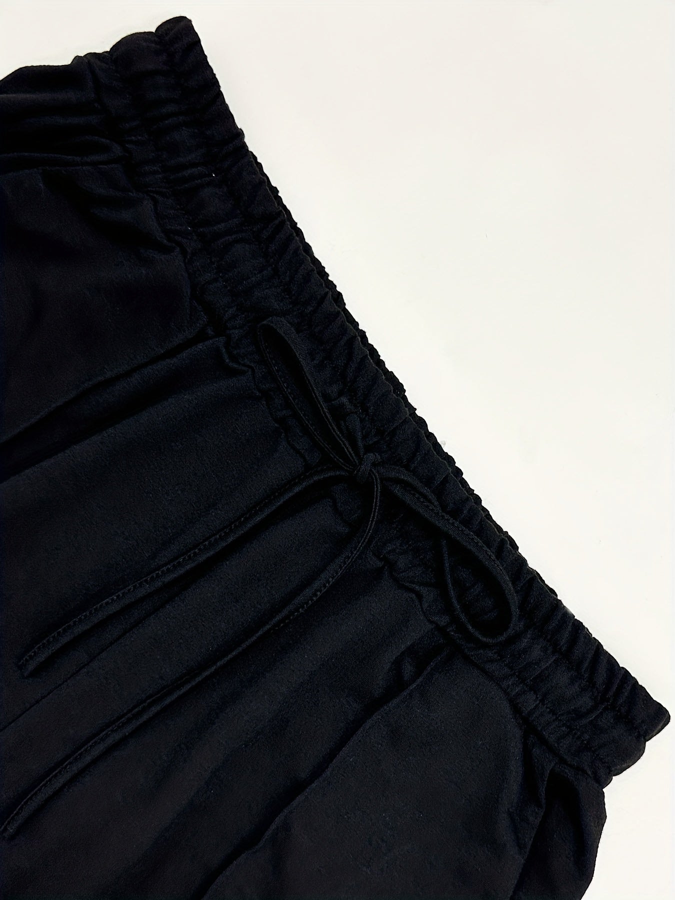  Solid Elastic Drawstring High Rise Trousers