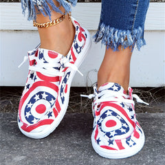 Women's Flag Pattern Flat Sneakers Slip On Low Top Walking Shoes