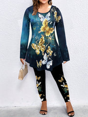 Women's Plus Butterfly Print Peplum Top & Leggings Set